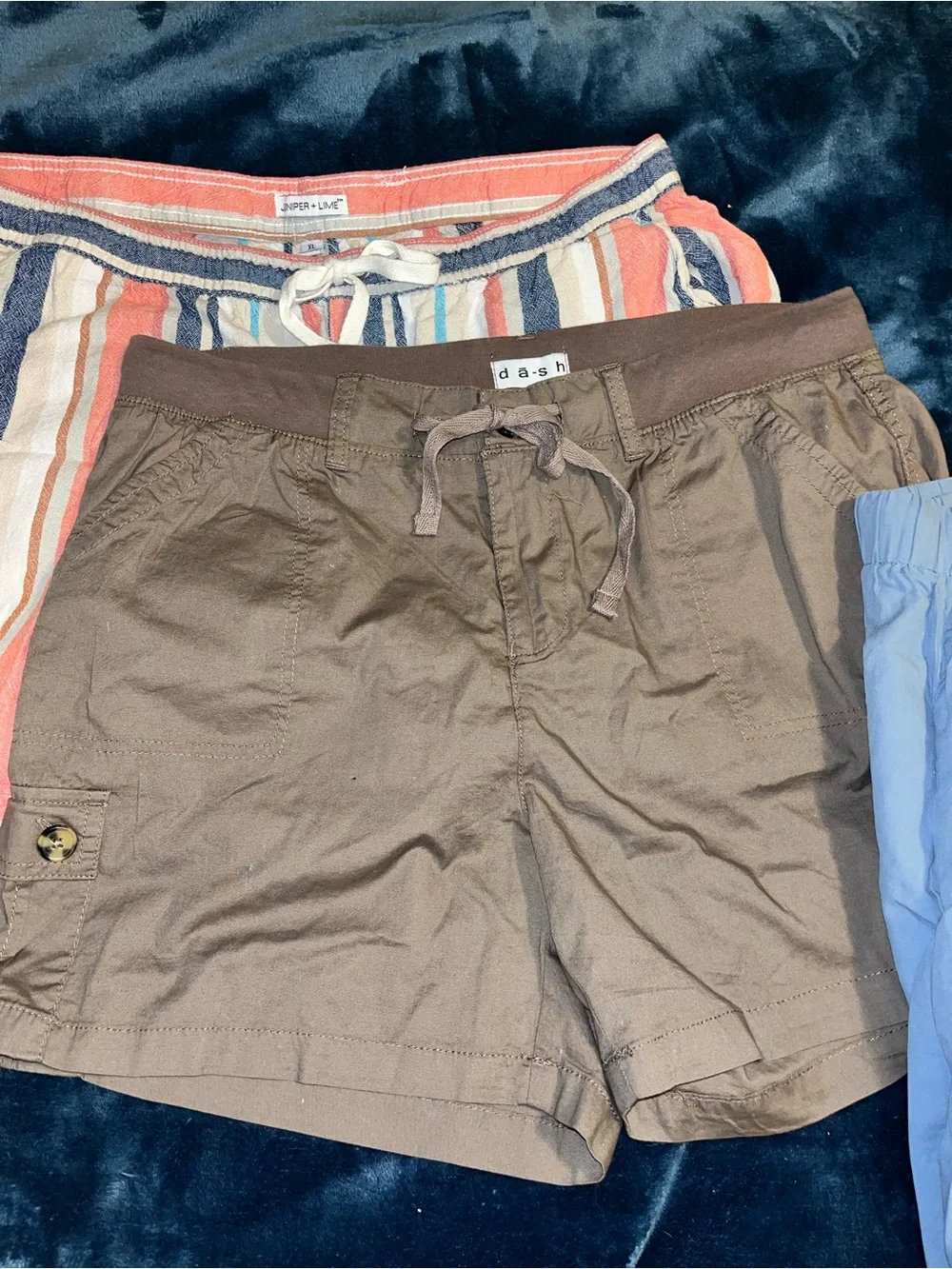 Women’s Casual Drawstring Shorts - Light Blue, Brown, Multicolor Stripe Bundle